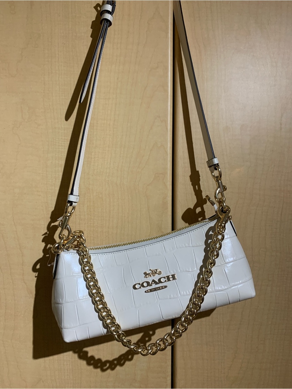 New Coach Charlotte Chalk Croc-Embossed Leather Shoulder/Crossbody Bag w Chain